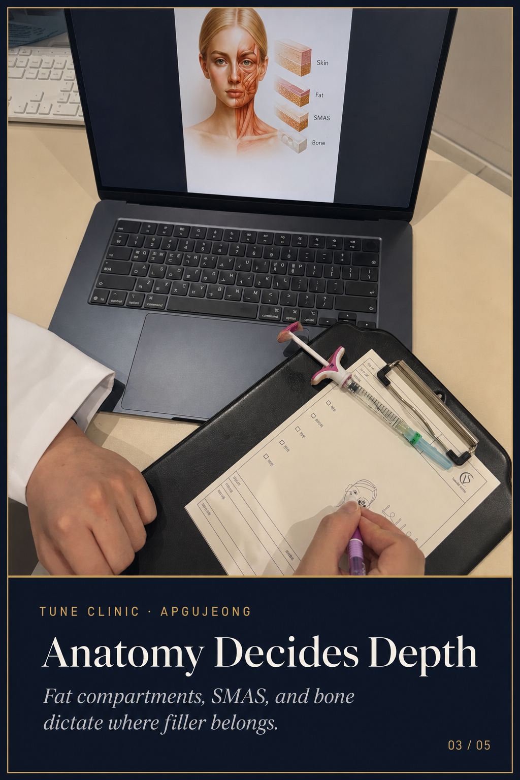 Anatomy Decides Depth — Fat compartments, SMAS, and bone dictate where filler belongs.