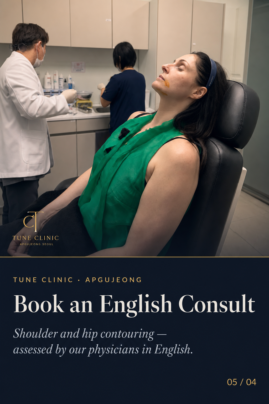 Book an English Consult — Shoulder and hip contouring — assessed by our physicians in English.