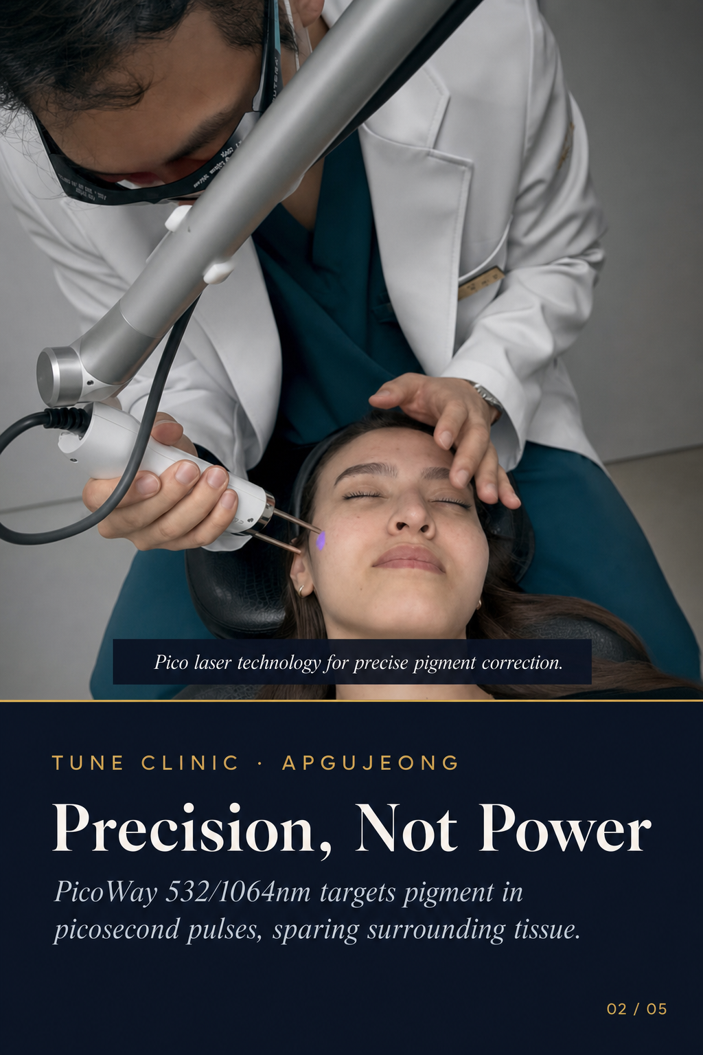 Precision, Not Power — PicoWay 532/1064nm targets pigment in picosecond pulses, sparing surrounding tissue.