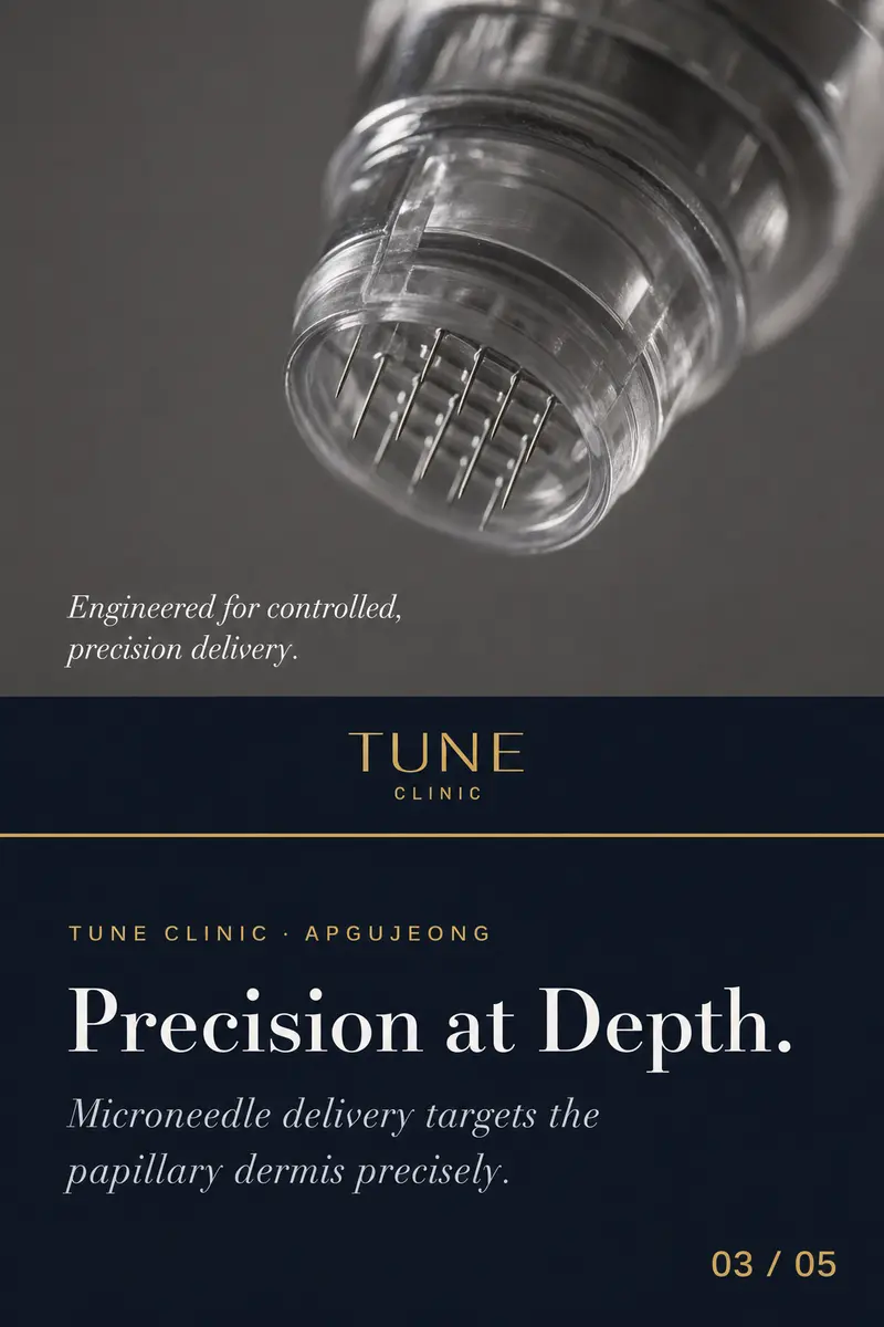 Precision at Depth. — Microneedle delivery targets the papillary dermis precisely.