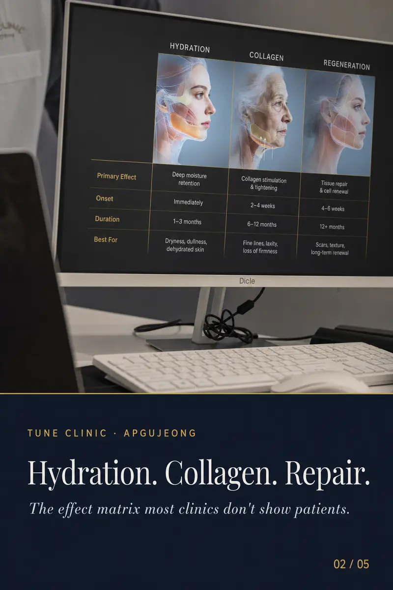 Hydration. Collagen. Repair. — The effect matrix most clinics don't show patients.