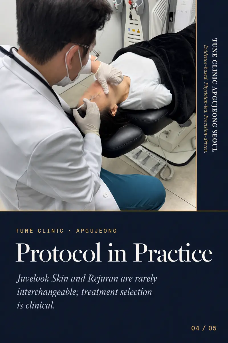 Protocol in Practice — Juvelook Skin and Rejuran are rarely interchangeable; treatment selection is clinical.