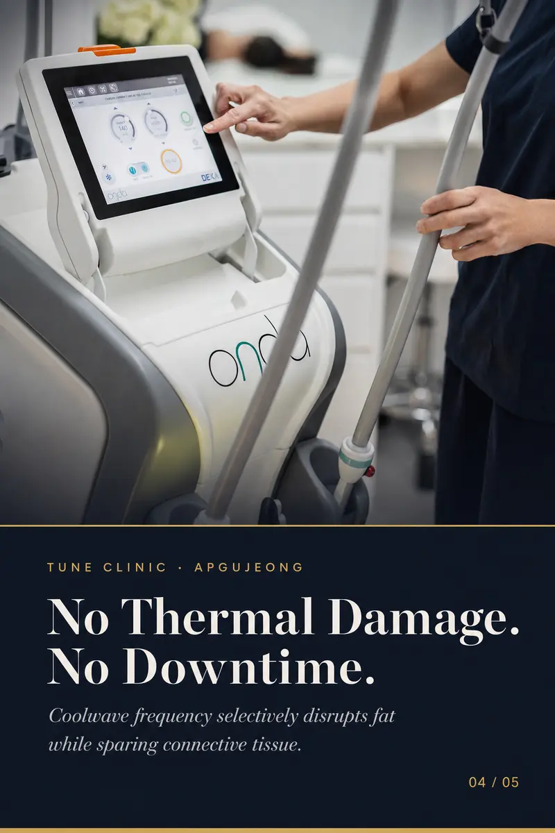 No Thermal Damage. No Downtime. — Coolwave frequency selectively disrupts fat while sparing connective tissue.