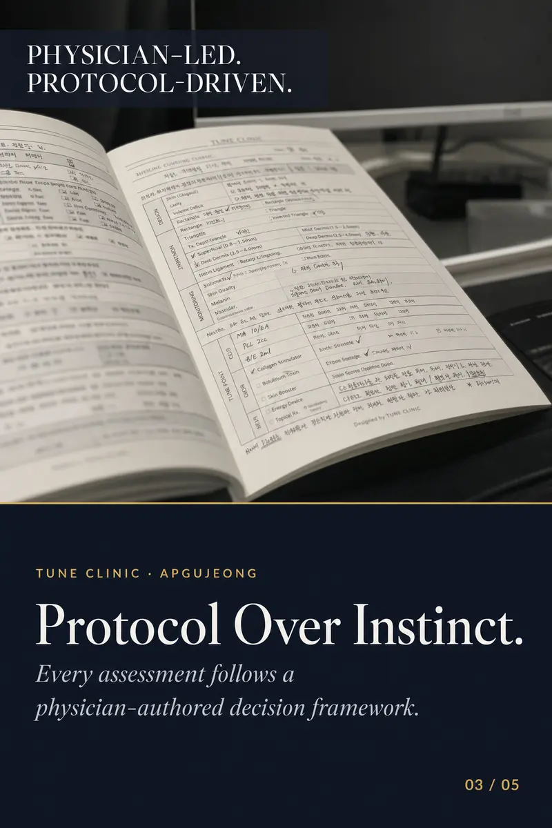 Protocol Over Instinct. — Every assessment follows a physician-authored decision framework.