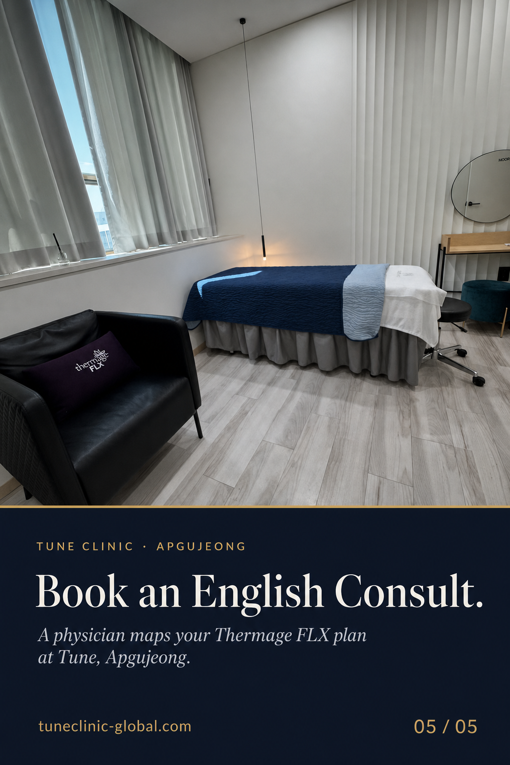 Book an English Consult. — A physician maps your Thermage FLX plan at Tune, Apgujeong.