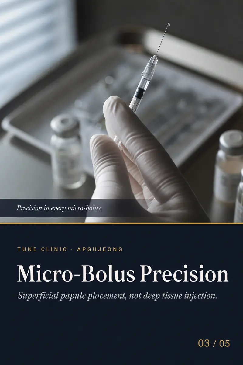 Micro-Bolus Precision — Superficial papule placement, not deep tissue injection.