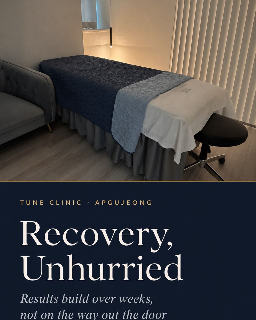 Recovery, Unhurried — Results build over weeks, not on the way out the door