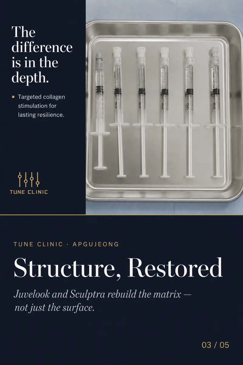 Structure, Restored — Juvelook and Sculptra rebuild the matrix — not just the surface.
