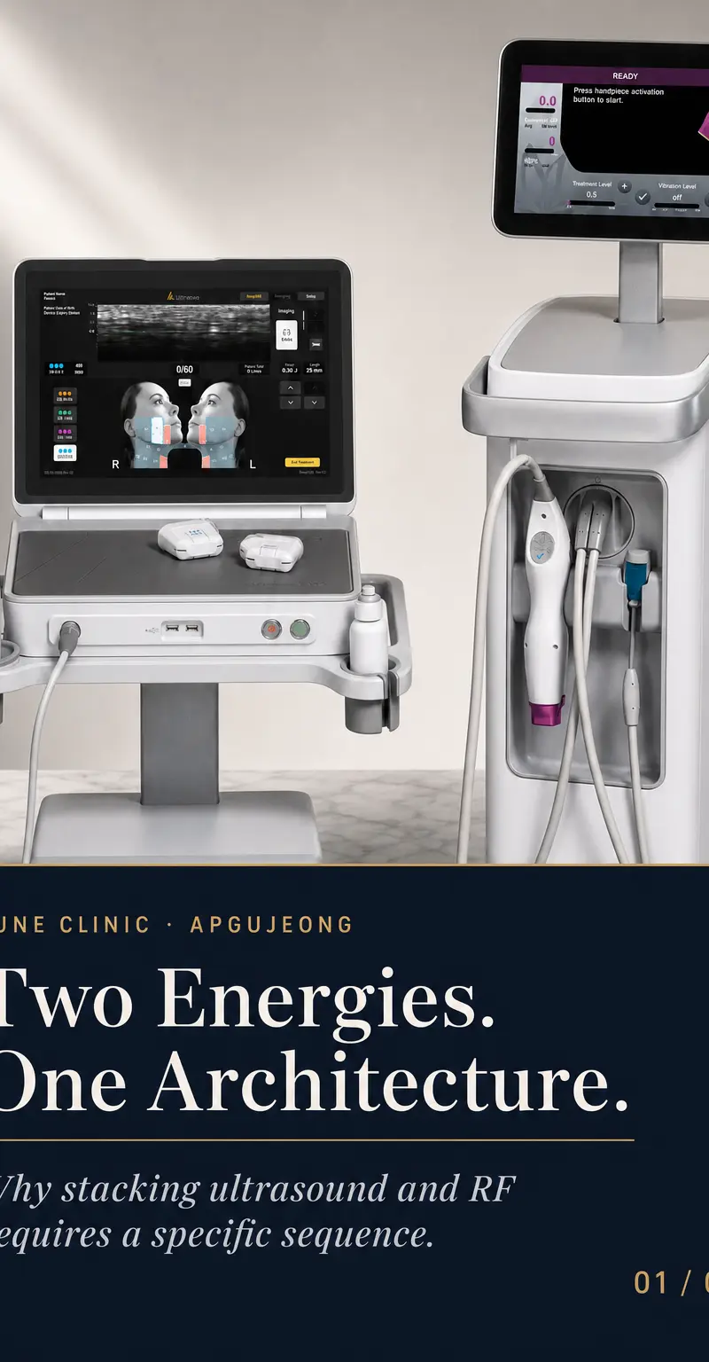 Two Energies. One Architecture. — Why stacking ultrasound and RF requires a specific sequence.