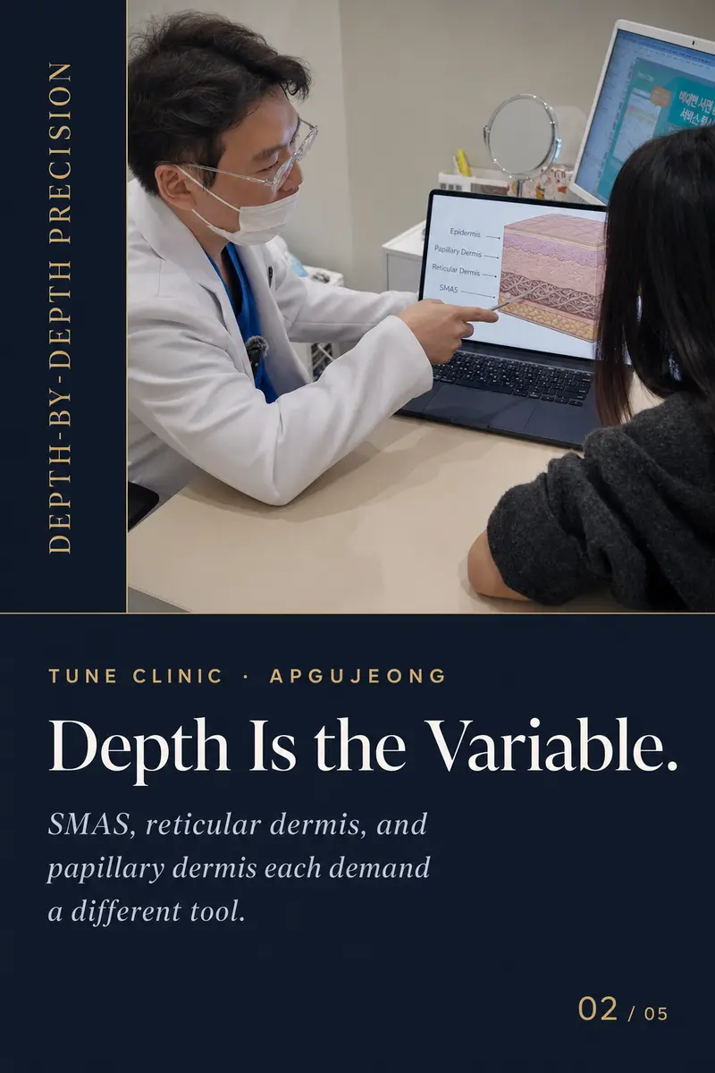 Depth Is the Variable. — SMAS, reticular dermis, and papillary dermis each demand a different tool.