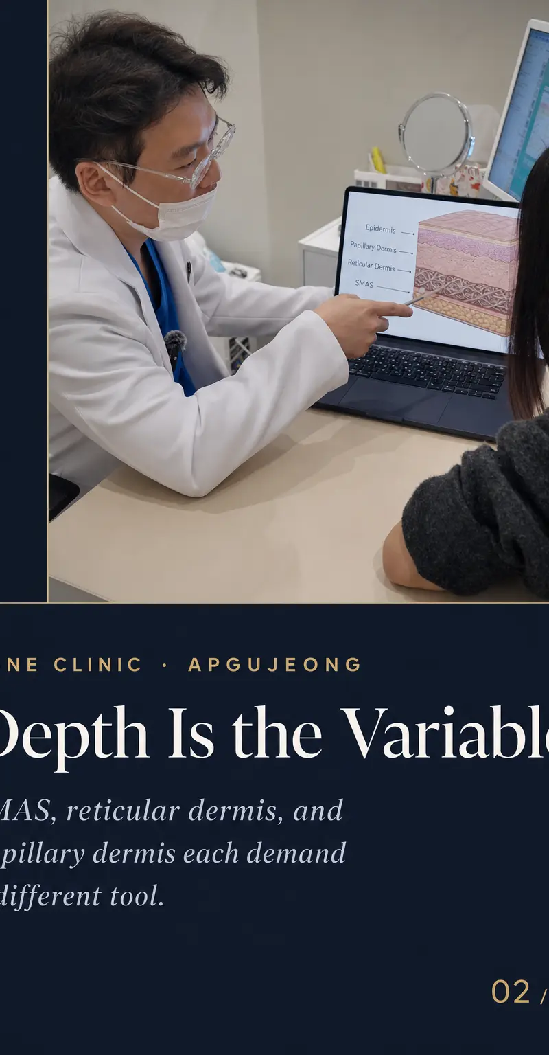 Depth Is the Variable. — SMAS, reticular dermis, and papillary dermis each demand a different tool.