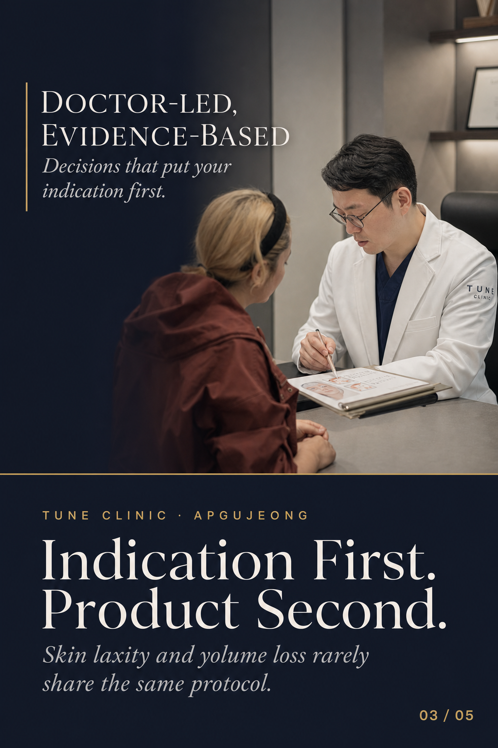 Indication First. Product Second. — Skin laxity and volume loss rarely share the same protocol.