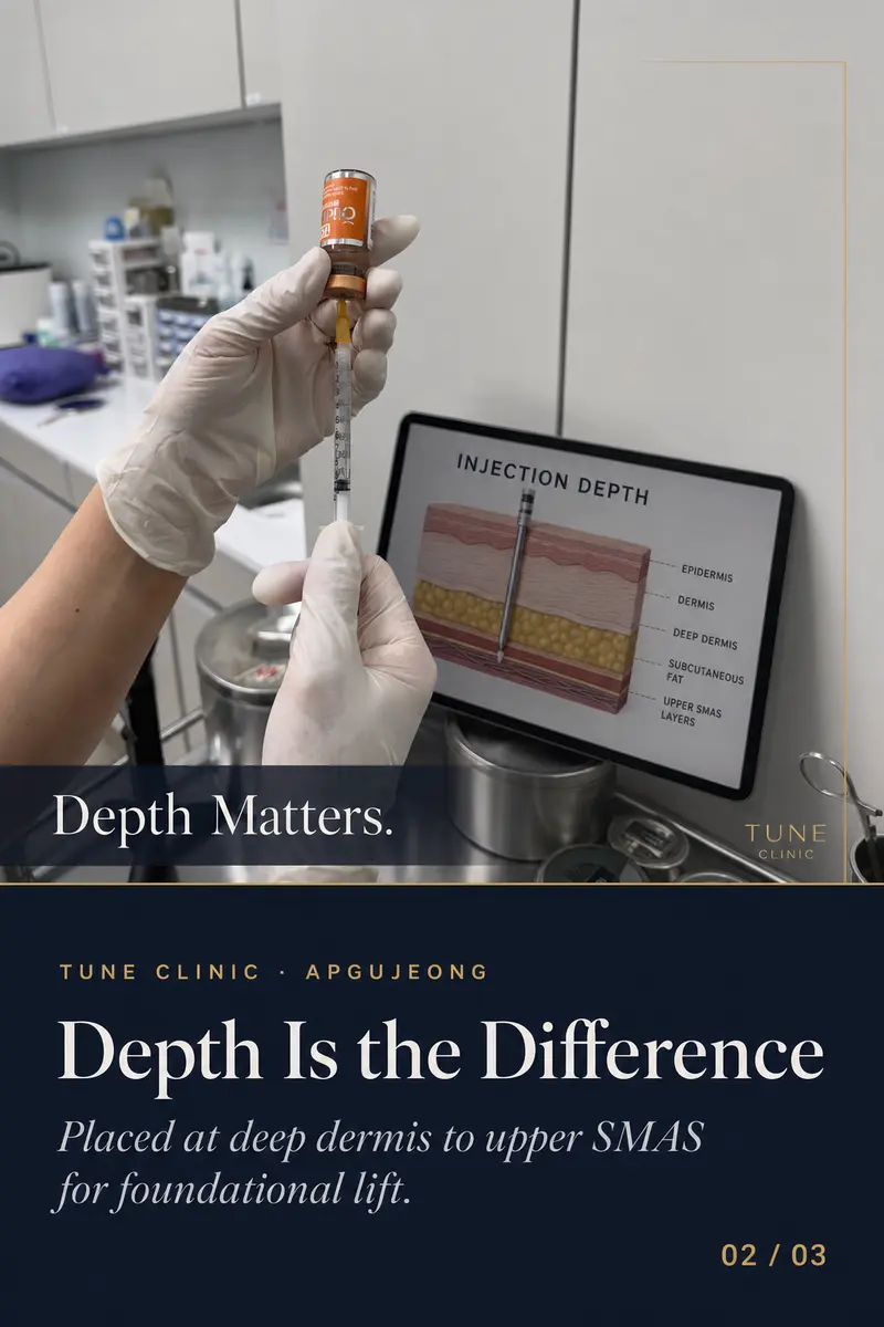 Depth Is the Difference — Placed at deep dermis to upper SMAS for foundational lift.