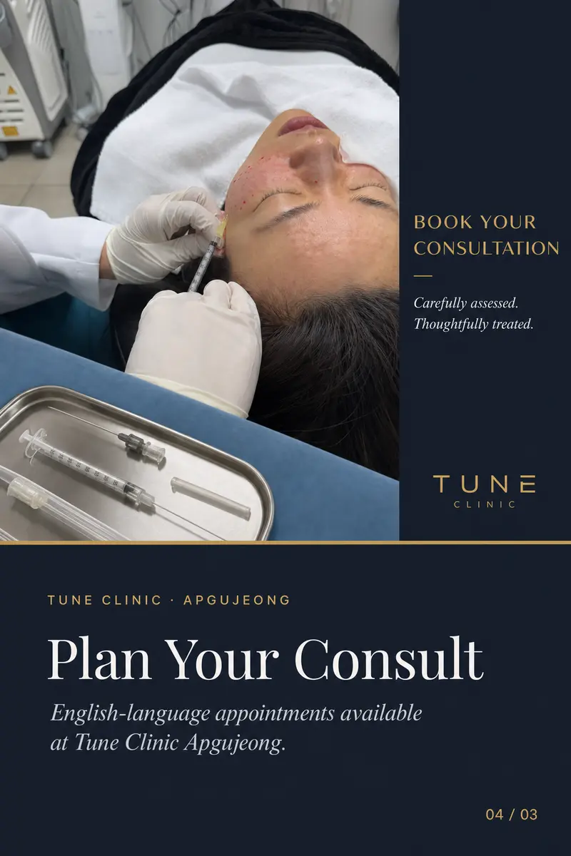 Plan Your Consult — English-language appointments available at Tune Clinic Apgujeong.