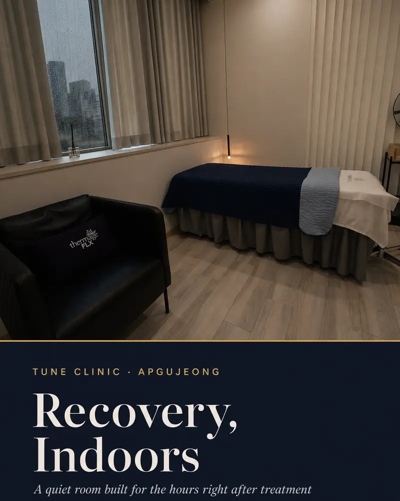 Recovery, Indoors — A quiet room built for the hours right after treatment