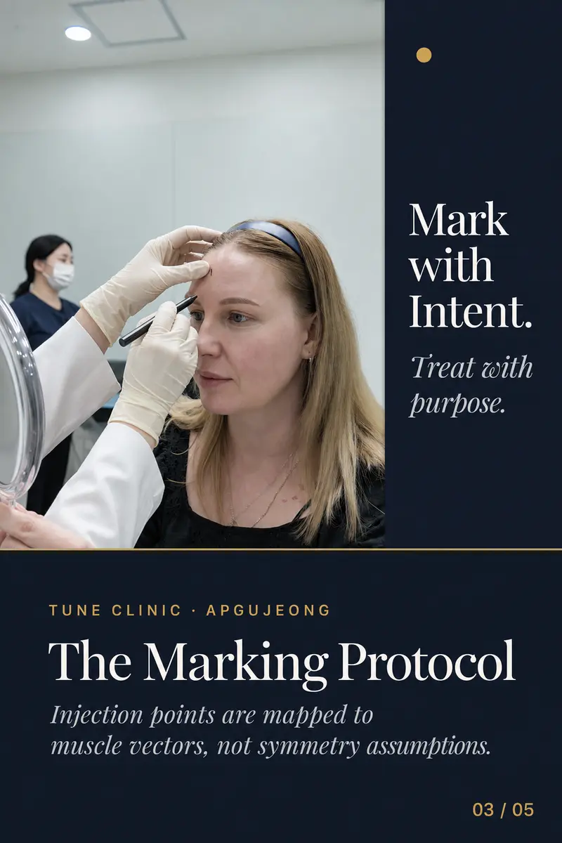 The Marking Protocol — Injection points are mapped to muscle vectors, not symmetry assumptions.